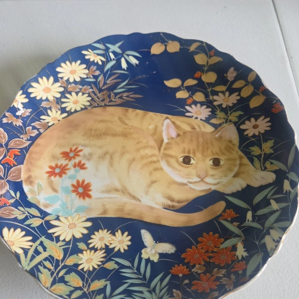 Cathy Takahashi Tabby Cat Flowers Trinket Ring Dish Plate Ireland 1984 Vintage